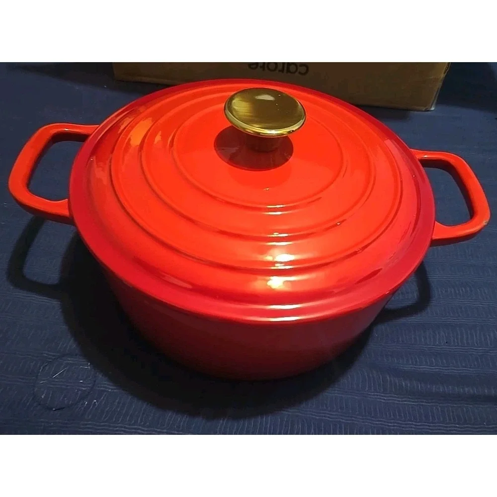CAROTE 4.5 Quart ~ Enameled ~ Cast Iron DUTCH OVEN ~ Induction Compatible ~ RED